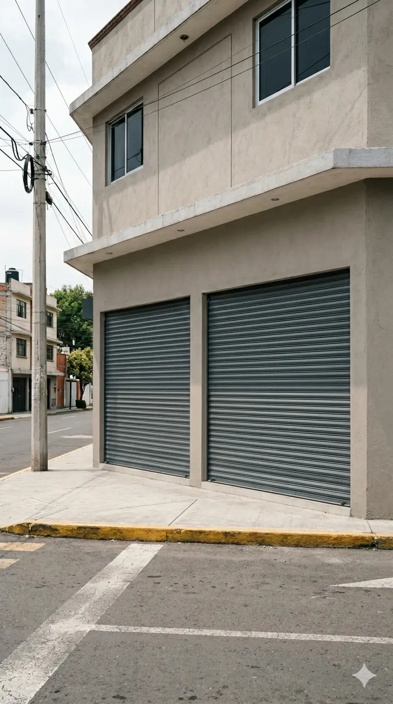 Cortina metálica instalada en acceso comercial en Toluca
